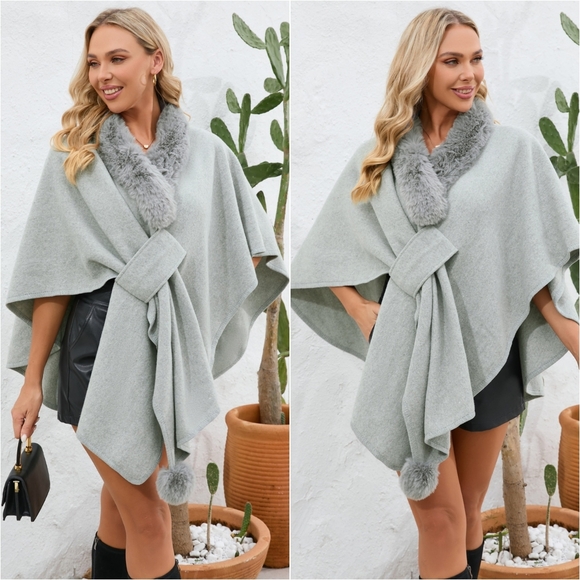 Josie Luxe Open Front Poncho - Gray